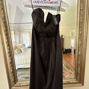 YUMI KIM  black strapless dress with pleat detail